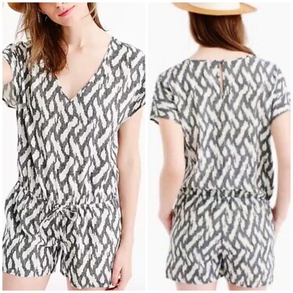 J. Crew Pants - J. Crew Ikat Tie Waist Romper Small black white linen